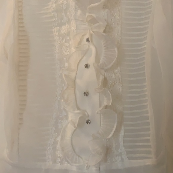 Vintage DEBTOWN JUNIOR WHITE SHEER LONG SLEEVE BLOUSE LACE VICTORIAN LOLITA - Picture 4 of 11